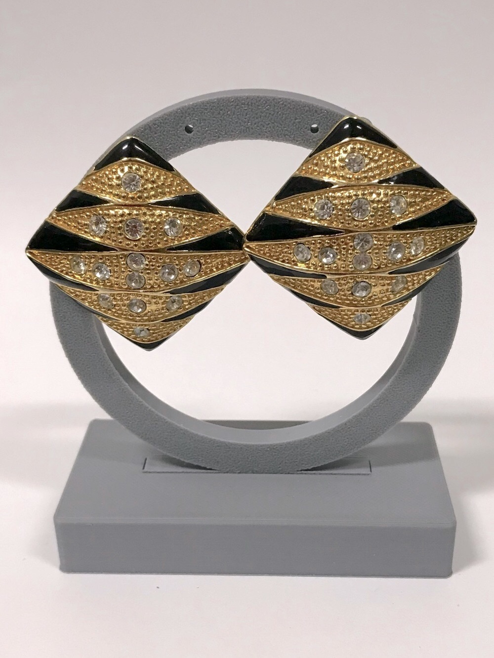 Gold-Tone and Black Enamel with Crystal Statement Clip-on Earrings